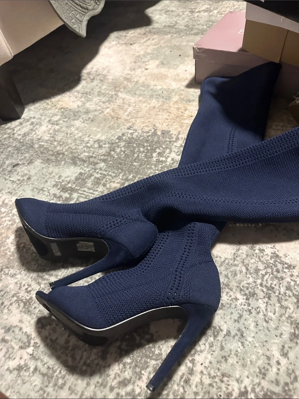 Women's Navy Knit Over-the-Knee Stiletto Boots